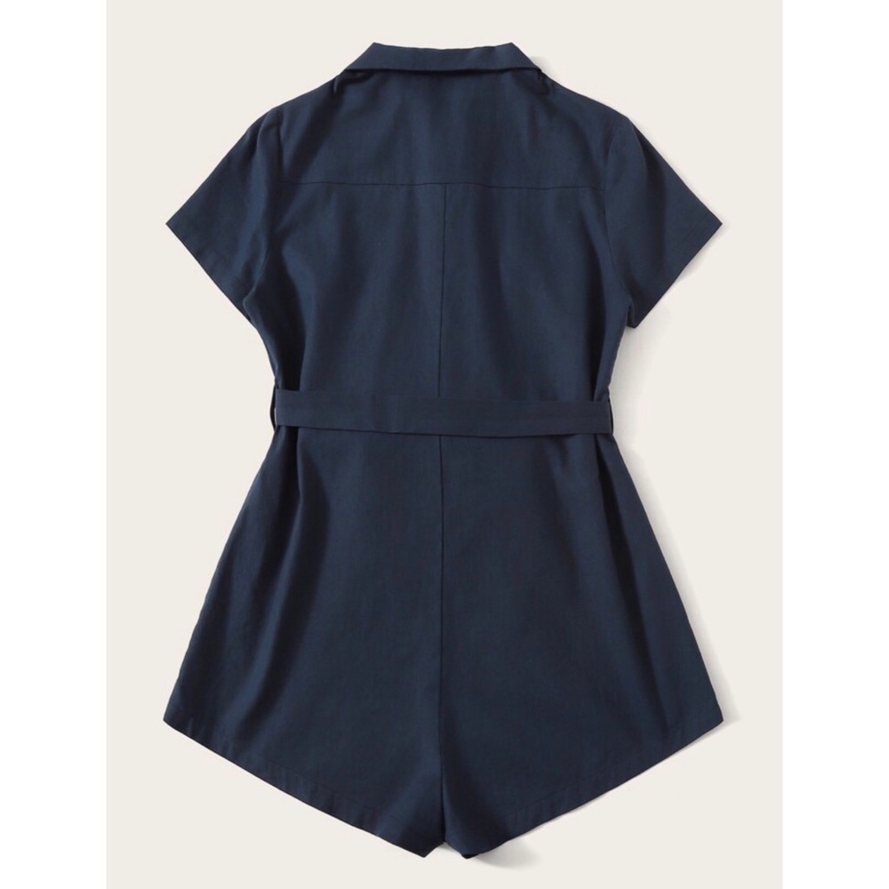 Solid Button Front Belted Utility Romper - image 2